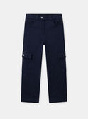 Pantalon cargo bleu marine à broderies pommes Fille NOCARGETTE / 25H2PFP1PAN070