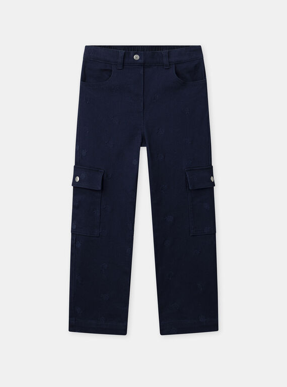 Pantalon cargo bleu marine à broderies pommes Fille NOCARGETTE / 25H2PFP1PAN070