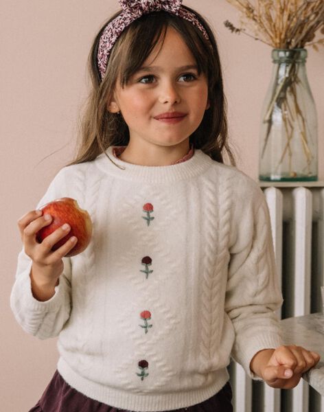 Pull écru à motifs fleurs et points fantaisie DUCHETTE / 22H2PFR1PUL632