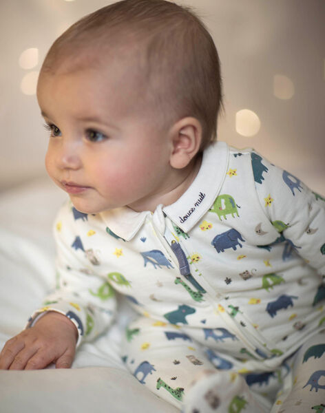 Grenouillère écrue en molleton motif animaux de la savane bébé garçon : achat en ligne - Notre Collection Nuit | SergentMajor