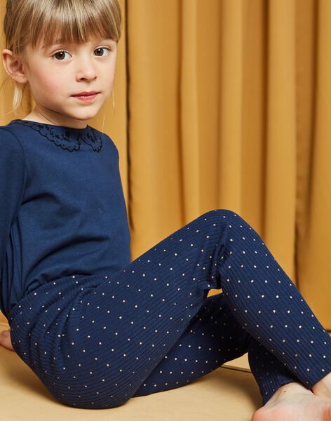 Legging bleu marine en côtes à pois dorés DROUNETTE 2 / 22H4PFQ2CTTC214