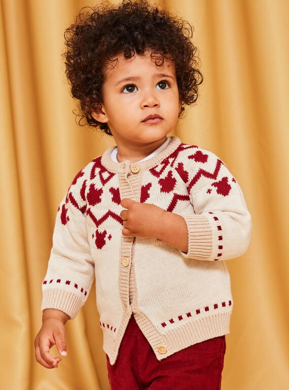 Gilet en tricot rouge et beige DAPIERRE / 22H1BGX1GILF512