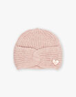 Bonnet rose effet croisé en tricot DRANOUETTE / 22H4PFN3BON309