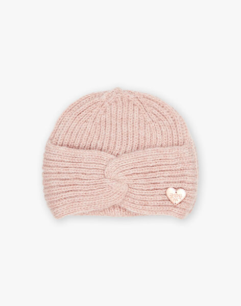 Bonnet rose effet croisé en tricot DRANOUETTE / 22H4PFN3BON309