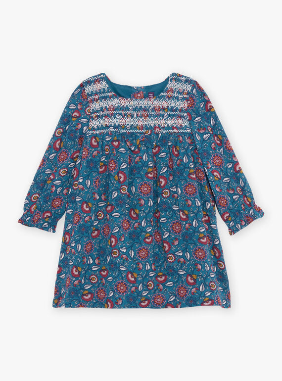 Robe bleu canard à imprimé fleuri DAMAURINE / 22H1BFU1ROB714