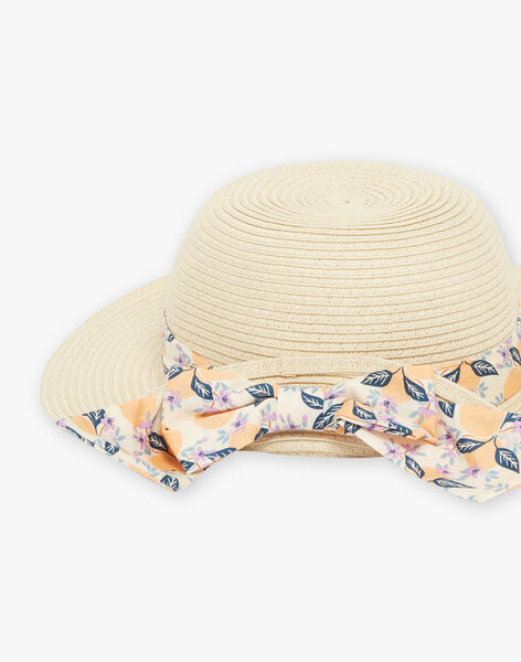 Chapeau de paille avec bande à imprimé clémentines et fleurs FLAMETTE / 23E4PFO1CHA009