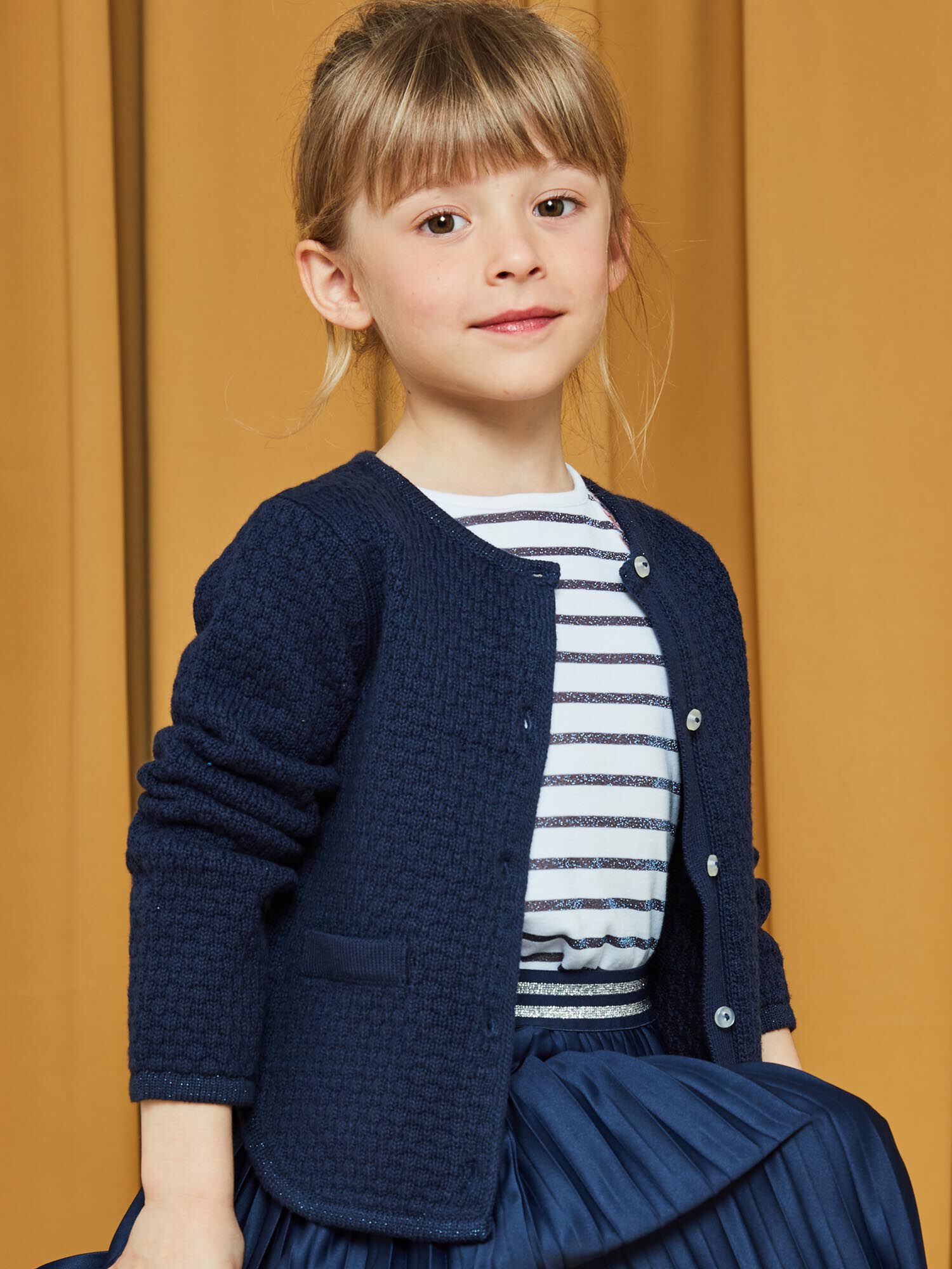 Gilet bleu marine en maille fantaisie
