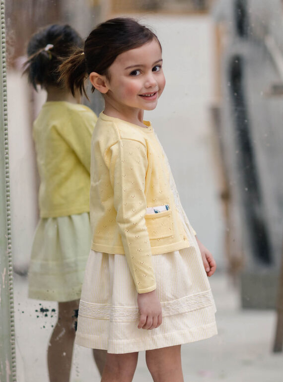 Cardigan jaune en maille ajourée enfant fille ZICADETTE / 21E2PFO1CARB104