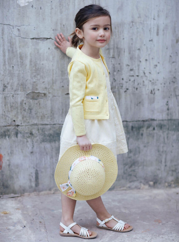 Cardigan jaune en maille ajourée enfant fille ZICADETTE / 21E2PFO1CARB104