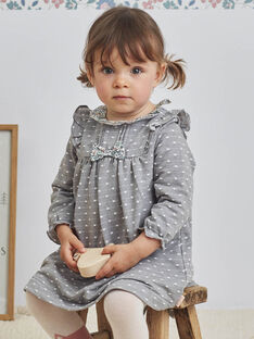 Robe jacquard gris chiné à pois et détails volants bébé fille BAORELIA / 21H1BFO1ROB943