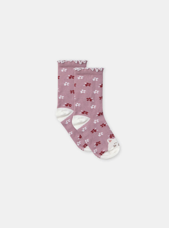Chaussettes rose imprimé fleuries et tête de chat  NAELENI / 25H4BFL1SOQ303
