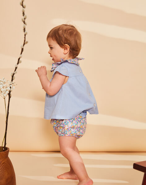 Blouse et bloomer ciel à imprimé fleuri et à rayures FASOLAL / 23E1BFS1ENS020
