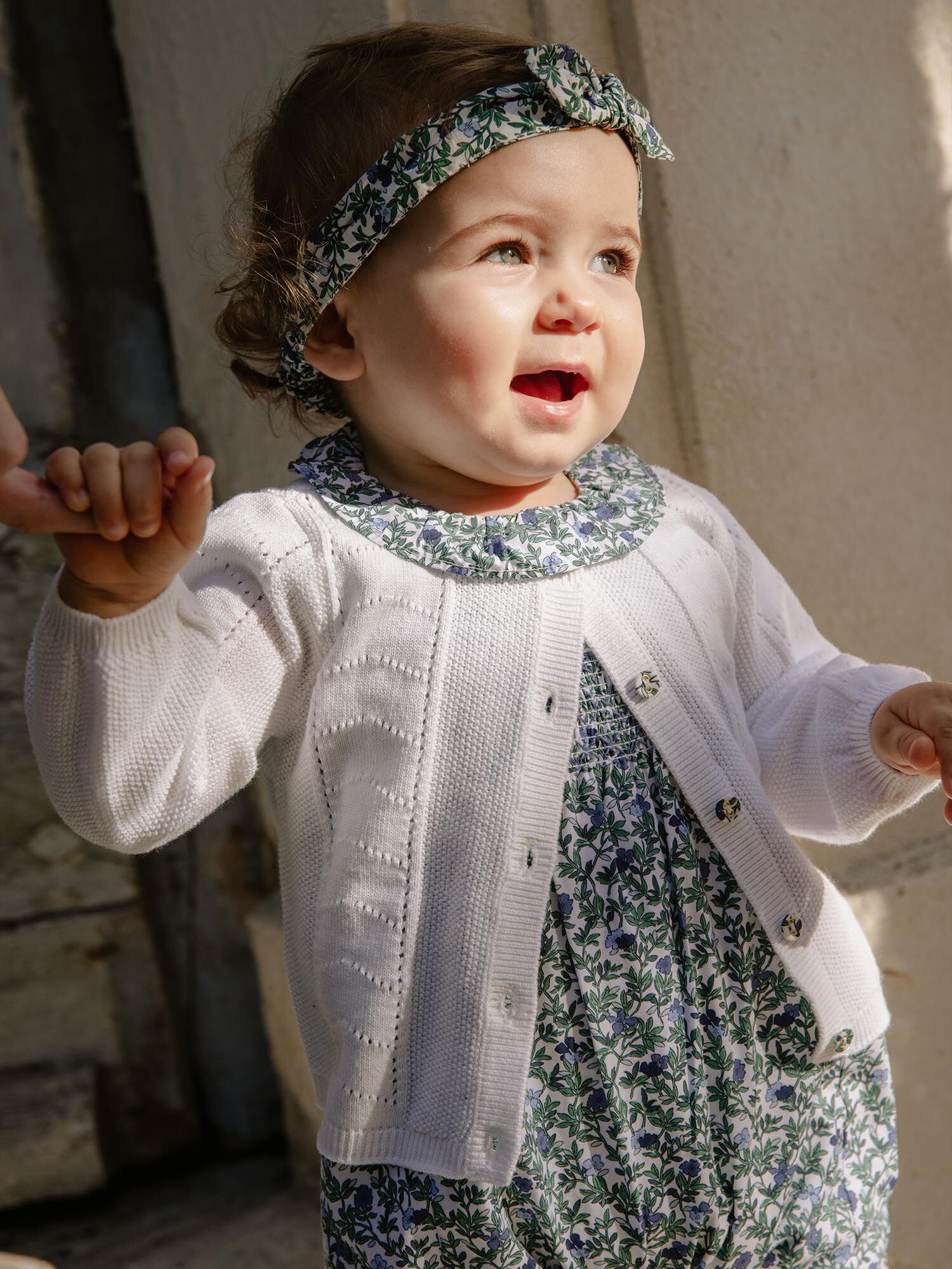 Gilet ecru en tricot ajoures Fille Sergent Major