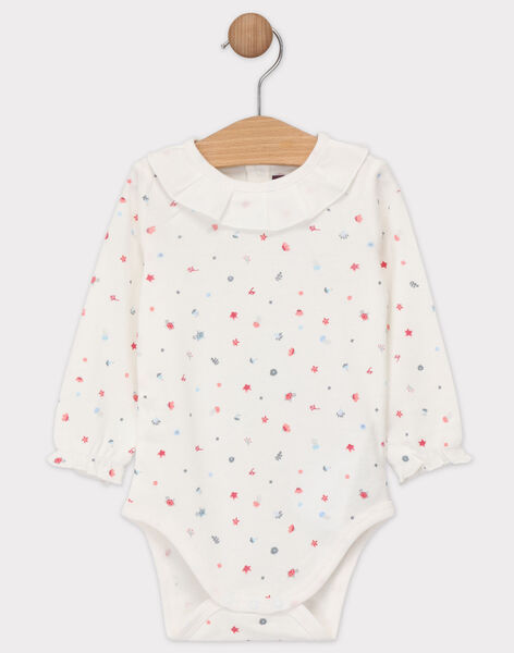 Ensemble Body Ecru Imprime Avec Short A Bretelles En Velours Rose Bebe Fille