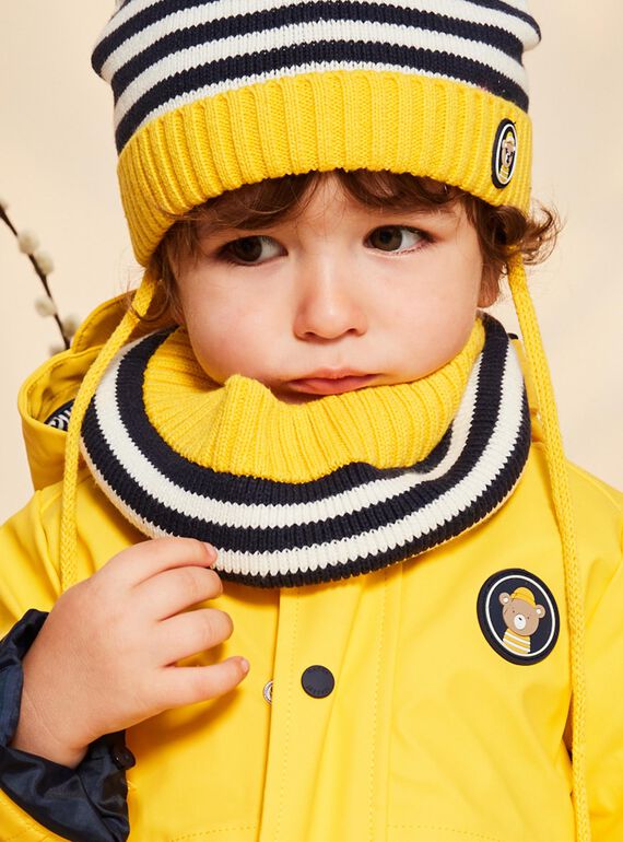 Ensemble garçon bonnet + snood + gants rayés - marine, Garçon