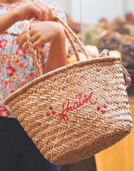 Sac panier en paille brodé Fraise FEPANIETTE / 23E4PFB1BES009
