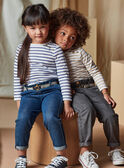 Jean denim gris paperbag et ceinture rayée enfant fille CLODETTE2 / 22E2PFF1JEAK004