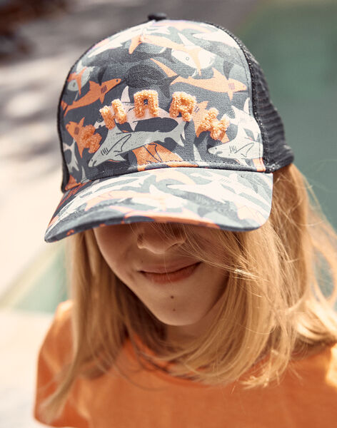 Casquette bleue à imprimé requins FLYTOAGE / 23E4PGR1CHAC226