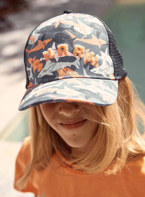 Casquette bleue à imprimé requins FLYTOAGE / 23E4PGR1CHAC226