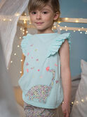 Pyjama bleu turquoise motif dinosaure et fleurs enfant fille CHOUFIETTE / 22E5PF51PYJ203