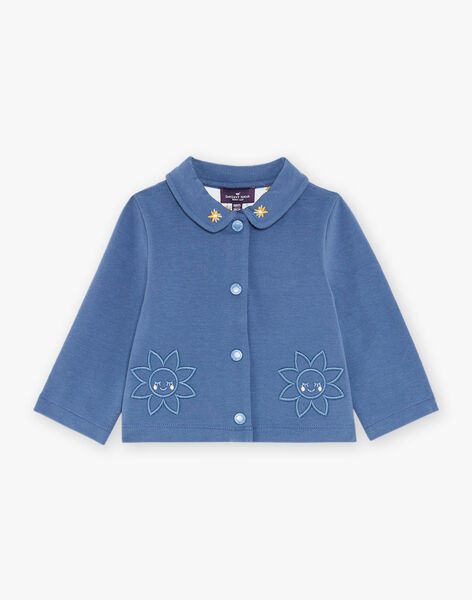 Cardigan bleu marine esprit veste à patchs fleurs FABARBARA / 23E1BF82CAR070