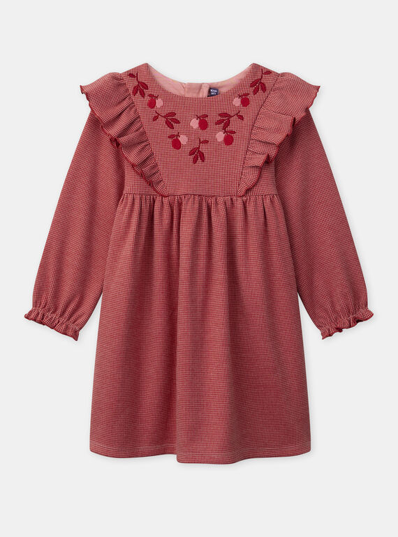 Robe rose avec volants sur les épaules et broderies pommes Fille NOMINETTE / 25H2PFP1ROB030