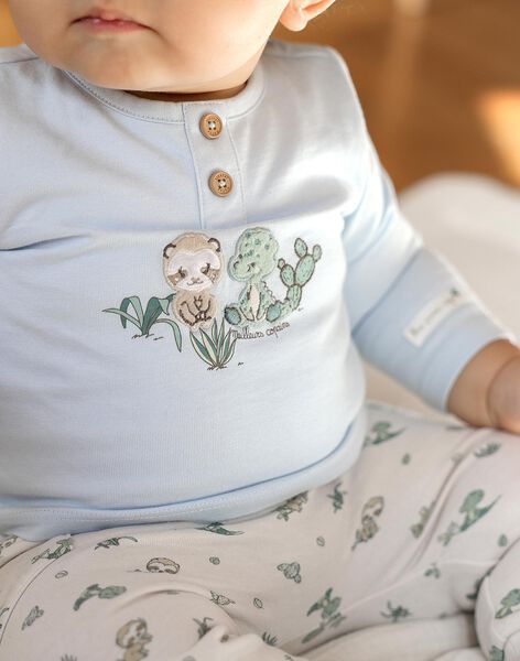 Body-T-shirt bleu, pantalon beige et chaussettes vert d'eau FOREST / 23E0CG72ENS614