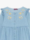 Robe en denim bleu à broderies fleuries FADENETTE / 23E2PF81ROBP272