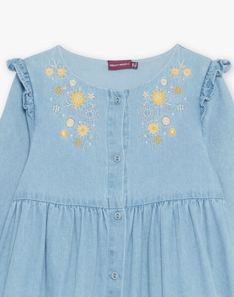 Robe en denim bleu à broderies fleuries FADENETTE / 23E2PF81ROBP272