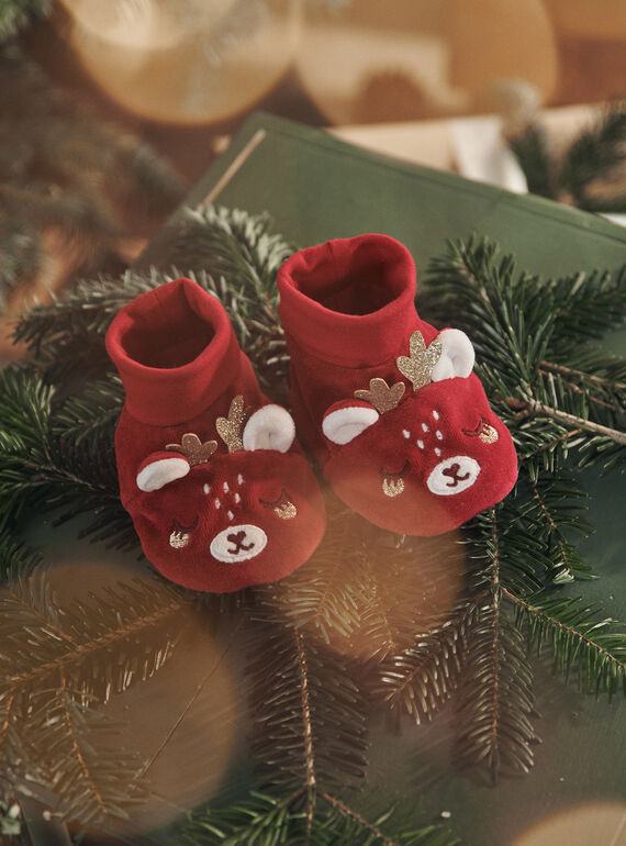 Chaussons rouges en velours à animation 3D rennes de Noël 