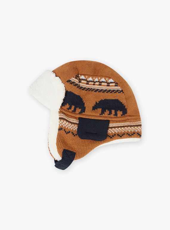 Chapka camel maille jacquard motifs ours enfant garçon BITETAGE / 21H4PGE3BON804