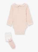 Ensemble body, barboteuse et collants écru et rose LOUANE / 24H0CF12ENS001