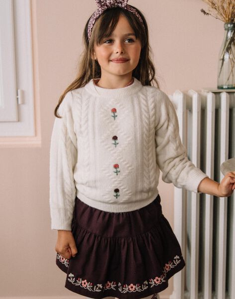 Pull écru à motifs fleurs et points fantaisie DUCHETTE / 22H2PFR1PUL632