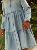 Robe en denim bleu à broderies fleuries FADENETTE / 23E2PF81ROBP272