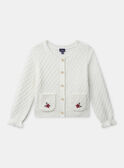 Cardigan en maille blanc avec poches avant brodées de fleurs Fille NIGIGIETTE / 25H2PFL2CAR001