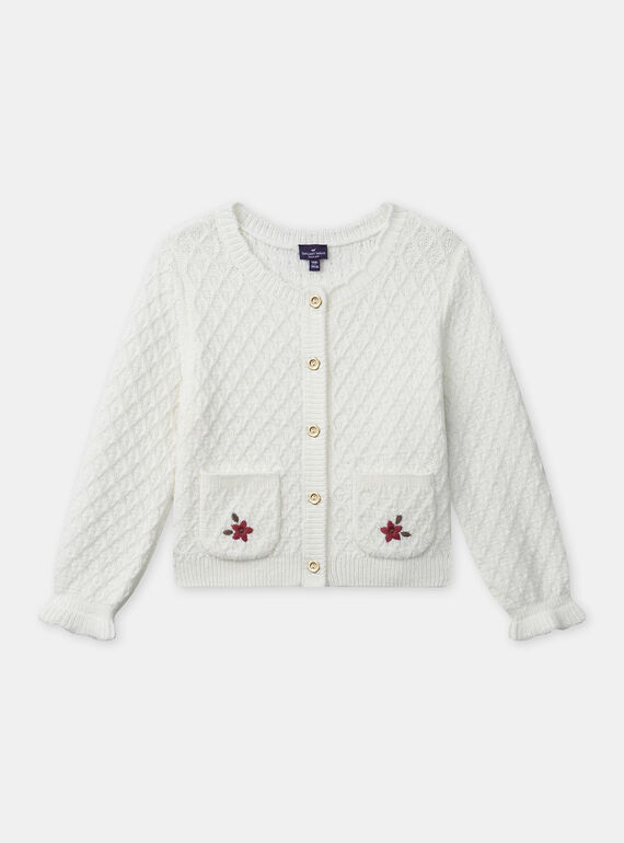 Cardigan en maille blanc avec poches avant brodées de fleurs Fille NIGIGIETTE / 25H2PFL2CAR001