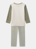 Pyjama écru et vert kaki en velours imprimé chien Garçon NUISPIAGE / 25H5PGB3PYJ005