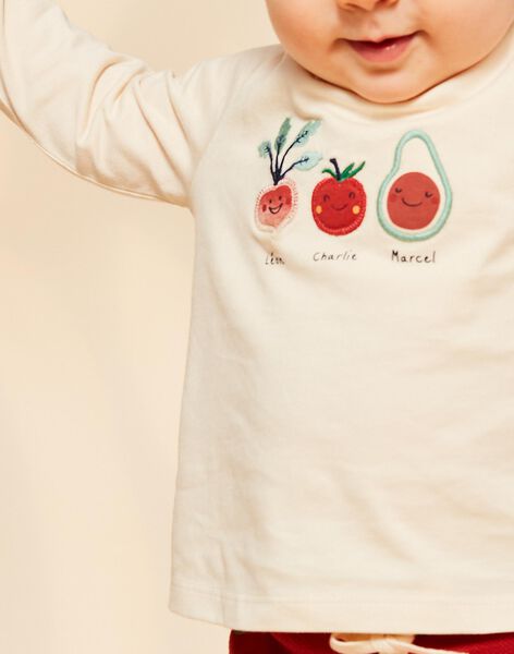 Polo vanille à patchs légumes brodés FACETHAN / 23E1BGB1POL114