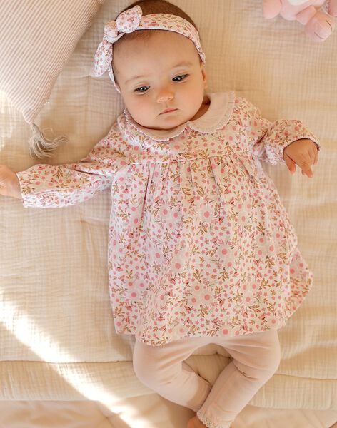 Ensemble robe, bandeau et legging écru à fleurs FOSTINE / 23E0CF73ENS321