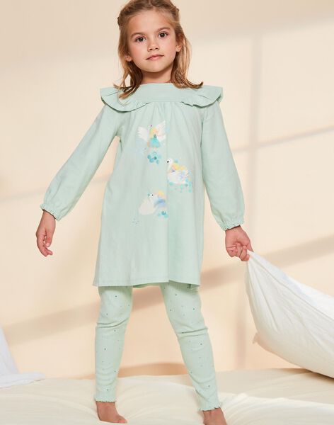 Pyjama en coton vert pâle avec danceuses et cygnes FLONETTE / 23E5PF21CHN614