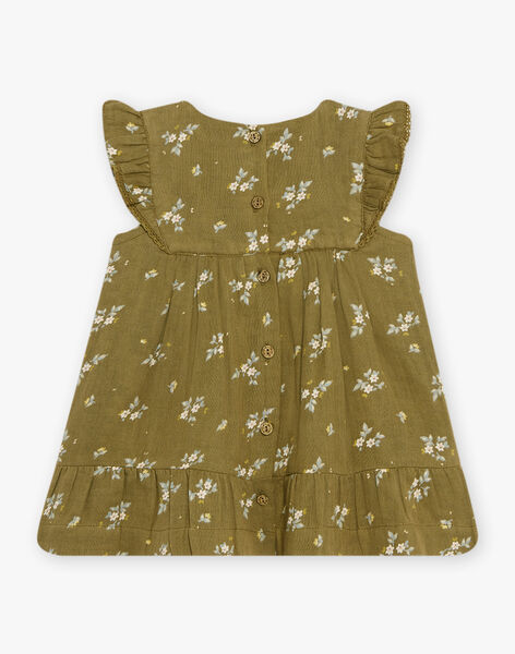 Robe en double gaze de coton à imprimé fleuri kaki DACECILE / 22H1BFD1ROB604