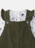 Ensemble salopette vert kaki en velours + body blanc imprimé chien + collant blanc Bébé Fille NAJULIETTE / 25H1BFQ1ENS009