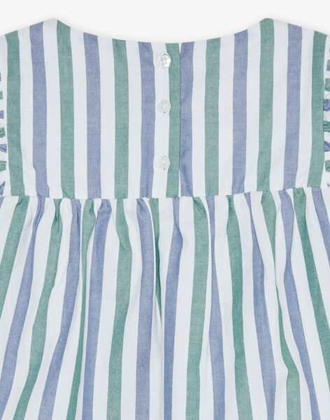 Blouse écrue volantée à rayures bleu et vert FURAYETTE / 23E2PFN1CHE001