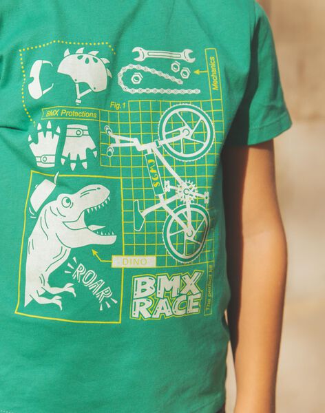 T-shirt vert dinosaure et vélos phosphorescents FEPAGE / 23E3PGB2TMC630