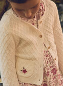 Cardigan en maille blanc avec poches avant brodées de fleurs Fille NIGIGIETTE / 25H2PFL2CAR001