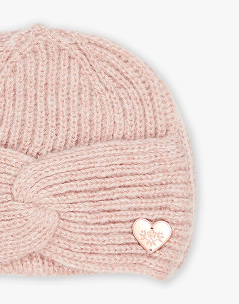 Bonnet rose effet croisé en tricot DRANOUETTE / 22H4PFN3BON309