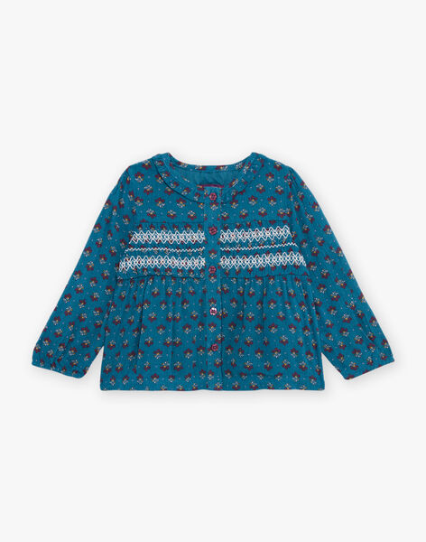 Blouse bleu canard à imprimé fleuri DAMELODIE / 22H1BFU1CHE714