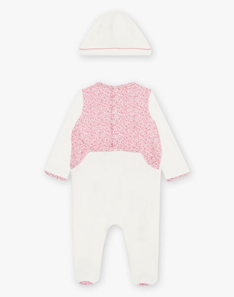 Grenouillère écrue et rose en velours et bonnet DEBAMBI / 22H5BF24GRE001