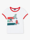 T-shirt blanc avec dinosaures sur des vélos FEMIAGE / 23E3PGB1TMC001