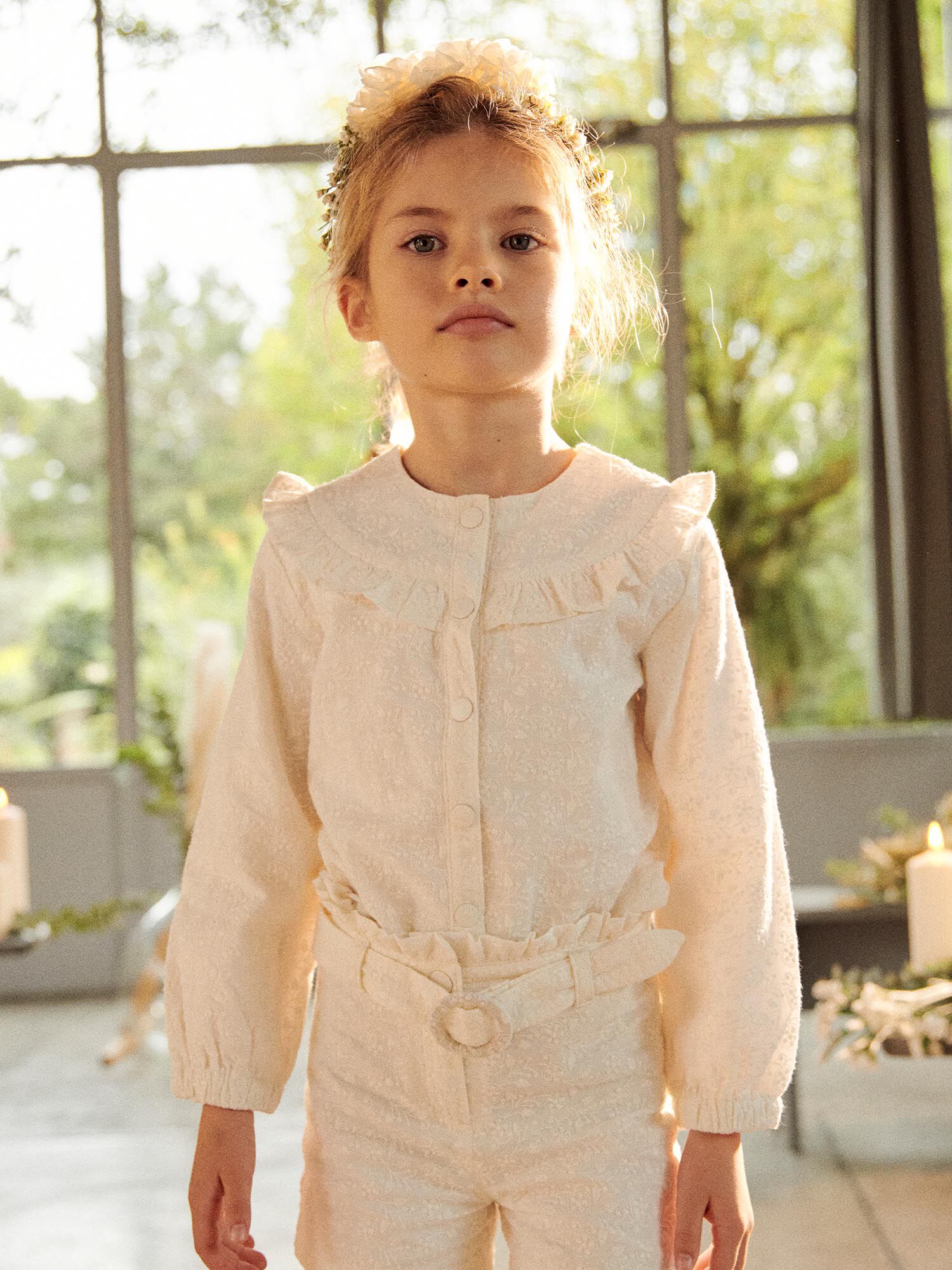 Veste ecrue en popeline a broderies fantaisie Fille Sergent Major